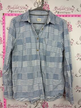 Bridge & Burn Men's Light Blue & White Striped Casual Button-Down Shirt